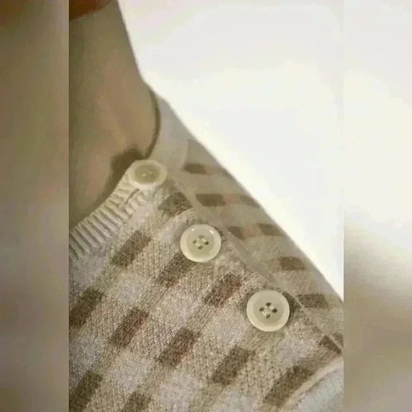 CARVEN PARIS White Beige Knit Gingham Cropped Cotton Vest Large 4/6 Portgual - Picture 5 of 8